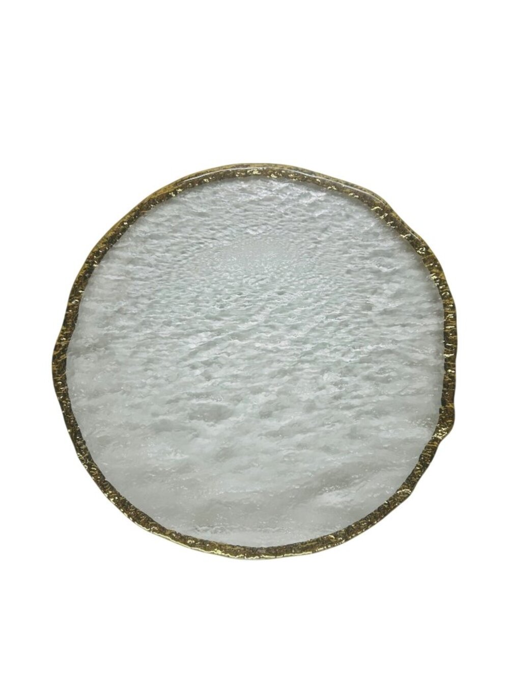 IVV Crystal Glacier Glass Chop Plate Textured Finish & Gold Rim 14 Inch Italy